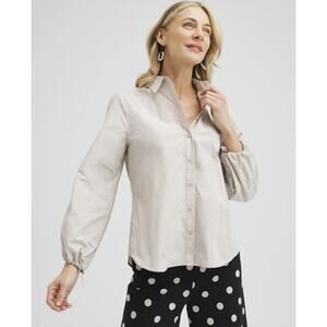 Chico’s Bungee Sleeve Shirt, Versatile Sleeves, Shirt/Jacket, Beige, Women’s 10